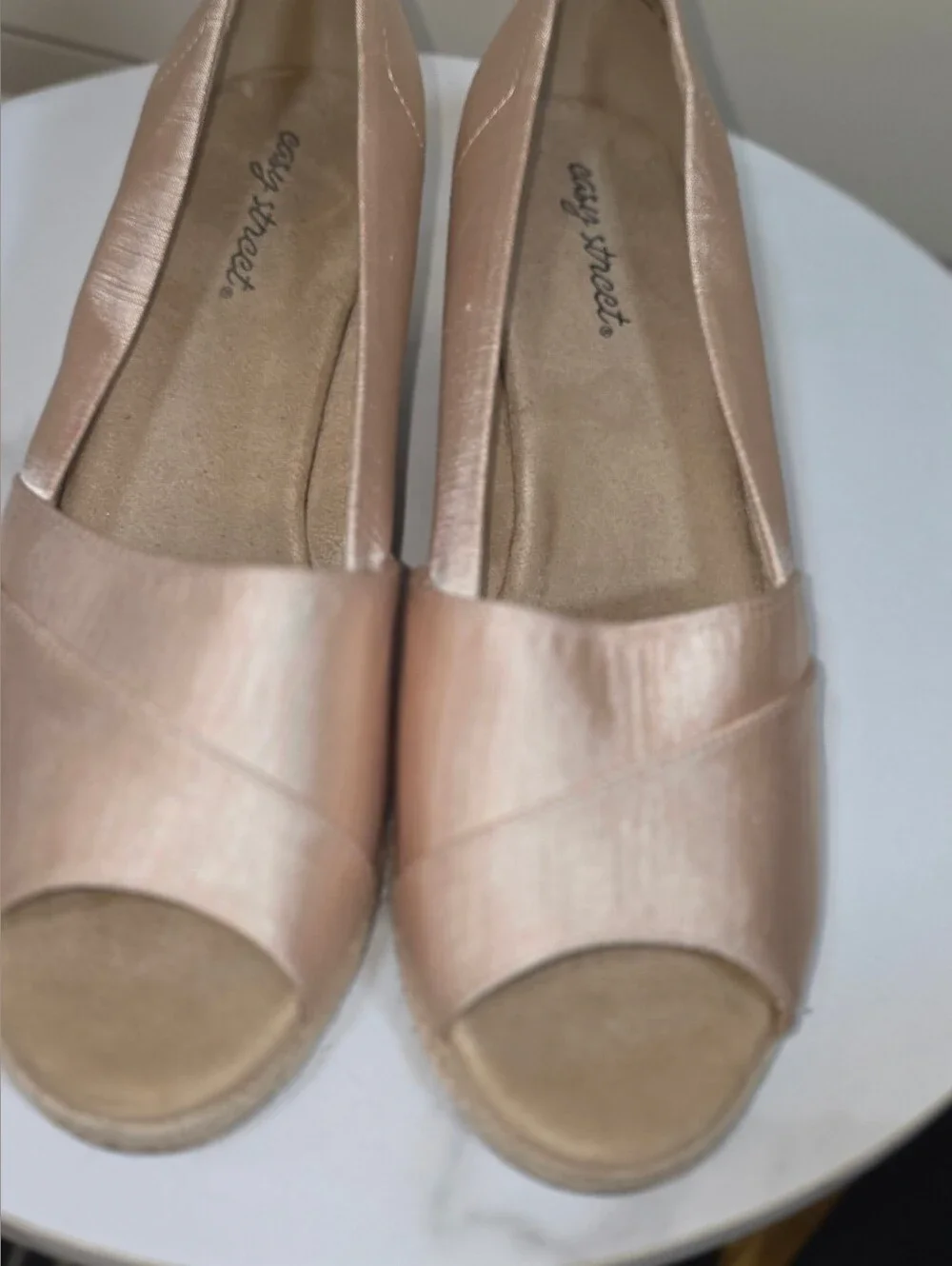 NWT Easy Street Jasper Thai Silk Peep Toe Espadrille Wedge Shoes Sz 11 Extra Wid